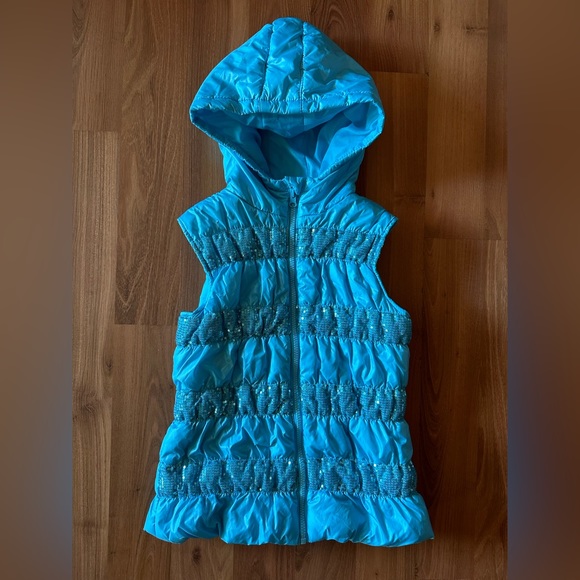 Other - Heart n Crush Girls Sequined Turquoise Vest with hood size XL